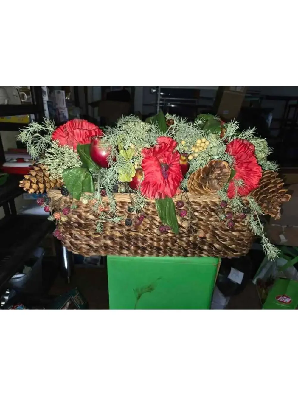 Artificial plants in decorative basket